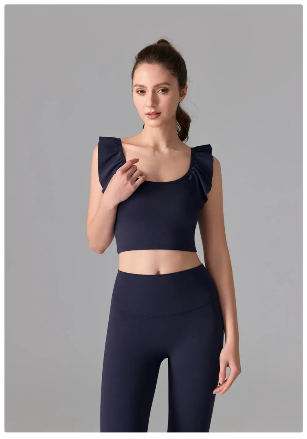 Women's Yoga Activewear Fixed-Cup Sports Bra Short Sleeve T-Shirt Lace Cami Top – Slimming Fitness Outfit for Gym, Pilates Yoga