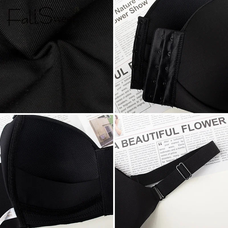 Black bra with adjustable straps on a newspaper background
