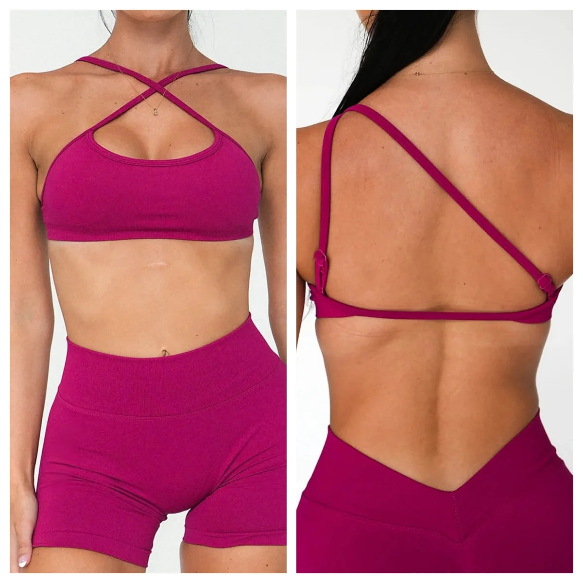 Seamless Yoga Sports Bra – 3-Way Convertible Strap Removable Pads