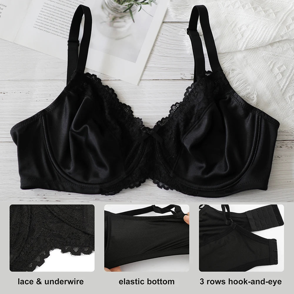 Sheroine Lace Underwire Bra, Floral Minimizer Full Coverage Non-Padded Bras for Women Everyday Comfort T-Shirt Support