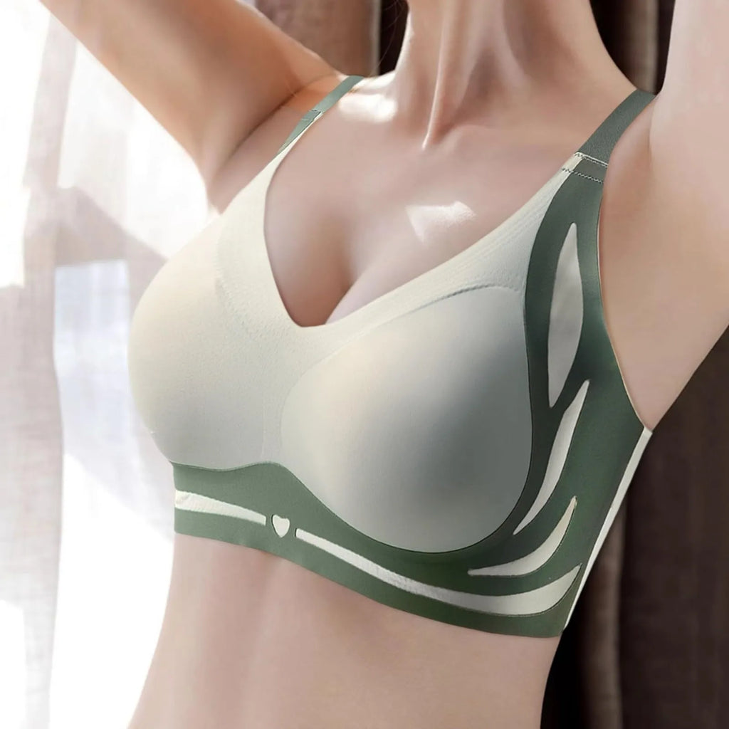 Adjustable V-Neck Wireless Push-Up Bra – Anti-Sagging Cotton Half Cup 34–44