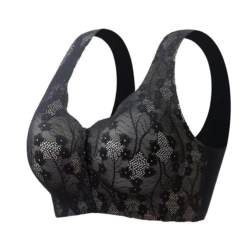 Black lace bra on a white background