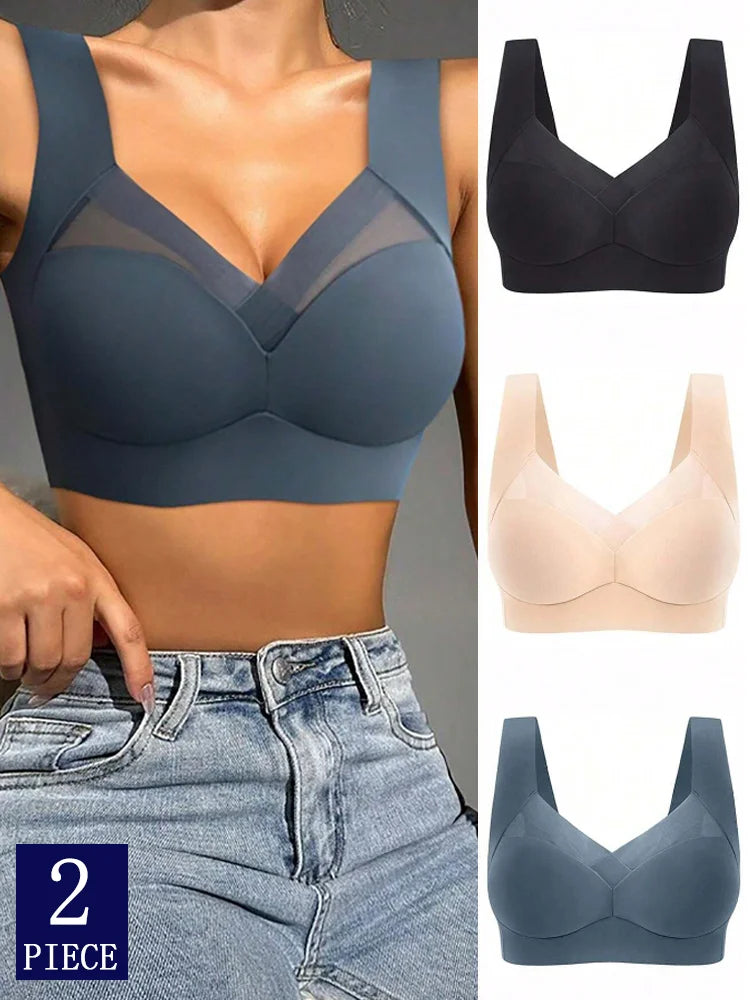 2-Pack Plus Size Lace Sports Bra – Seamless Wireless Gather Bralette