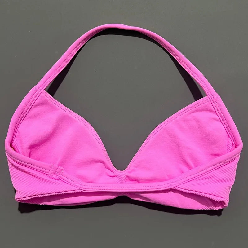 HISTELLO Strappy Sports Bra – High Support Scrunch Push-Up Halter