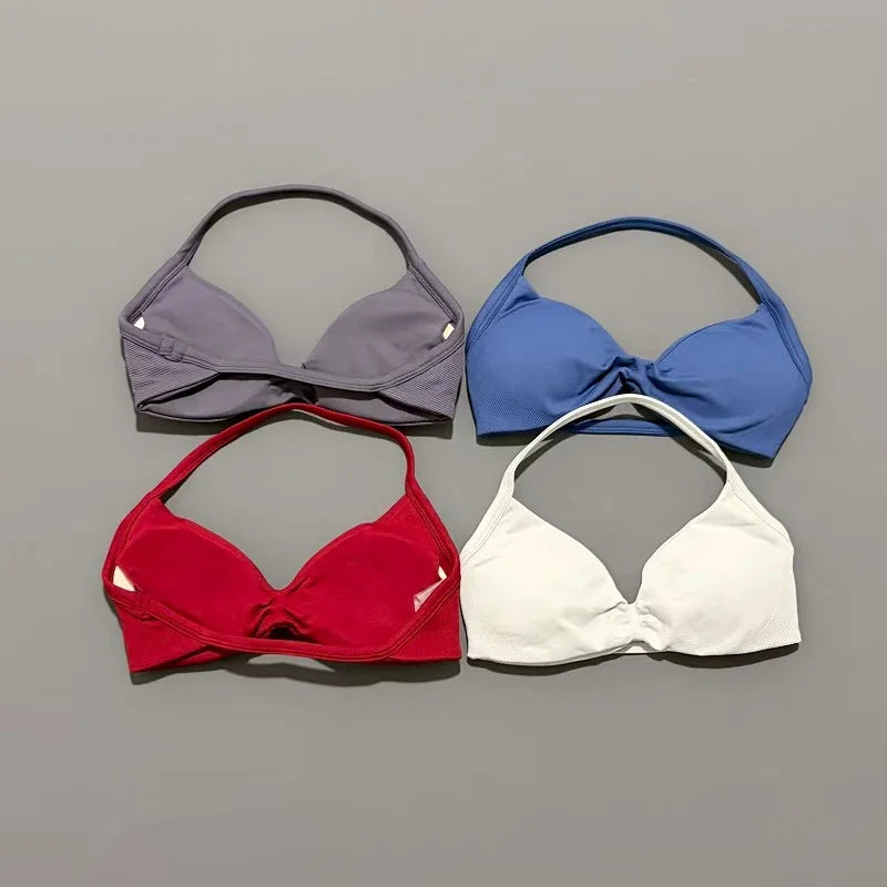 HISTELLO Seamless Strappy Sports Bra – Halter Yoga & Gym Top