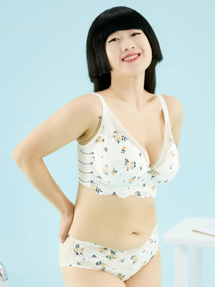 Full Figure Wire Lightly Lined Women's Balconette Printed Floral Contour Bra Plus Size 70 75 80 85 90 95 100 105 C D E F G H I J