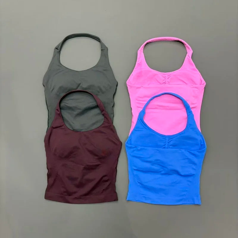 Sports Halter Tank Top Women Seamless Yoga Halter Sports Bra Pilate Fitness Workout Running Top Gym Sports Breathable Top