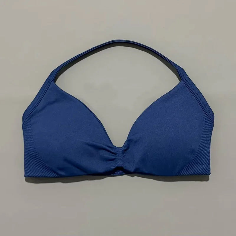 HISTELLO Seamless Strappy Sports Bra – Halter Yoga & Gym Top