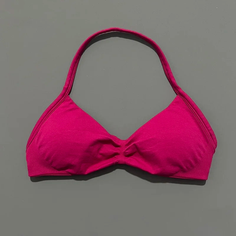 HISTELLO Seamless Strappy Sports Bra – Halter Yoga & Gym Top