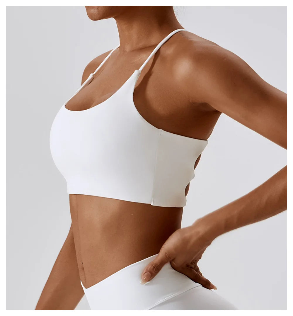 U-Shape Cross Back Sports Bra – Multi-Strap Padded Gym & Yoga Top