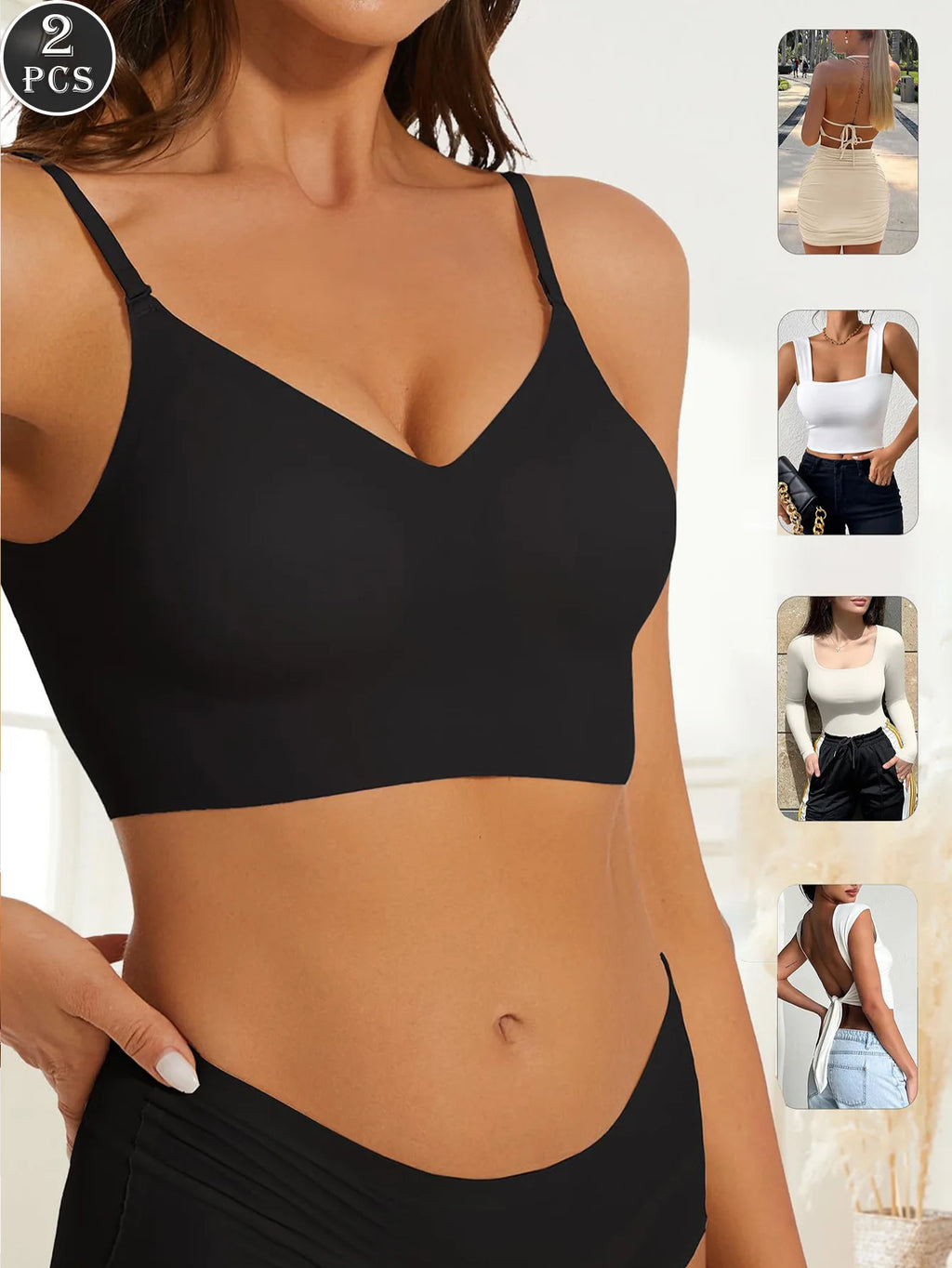 Invisible Deep U Plunge Bra – Backless Strapless Push-Up (S–XXL)