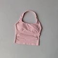 Seamless Halter Neck Yoga Tank Tops for Women Built-in Bra Padded Gym Top Sleeveless Shirt Fitted Backless Workout Clothes
