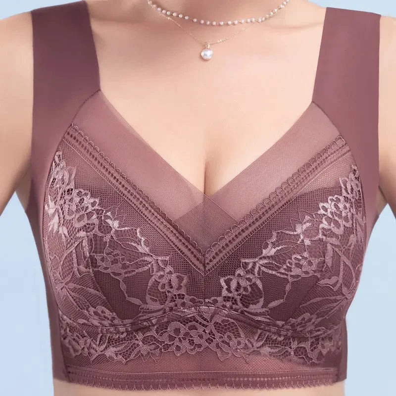 Plus Size Ice Silk Seamless Bra – Lace Wireless Push-Up Full Cup