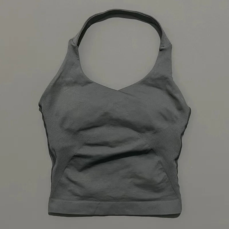 Sports Halter Tank Top Women Seamless Yoga Halter Sports Bra Pilate Fitness Workout Running Top Gym Sports Breathable Top