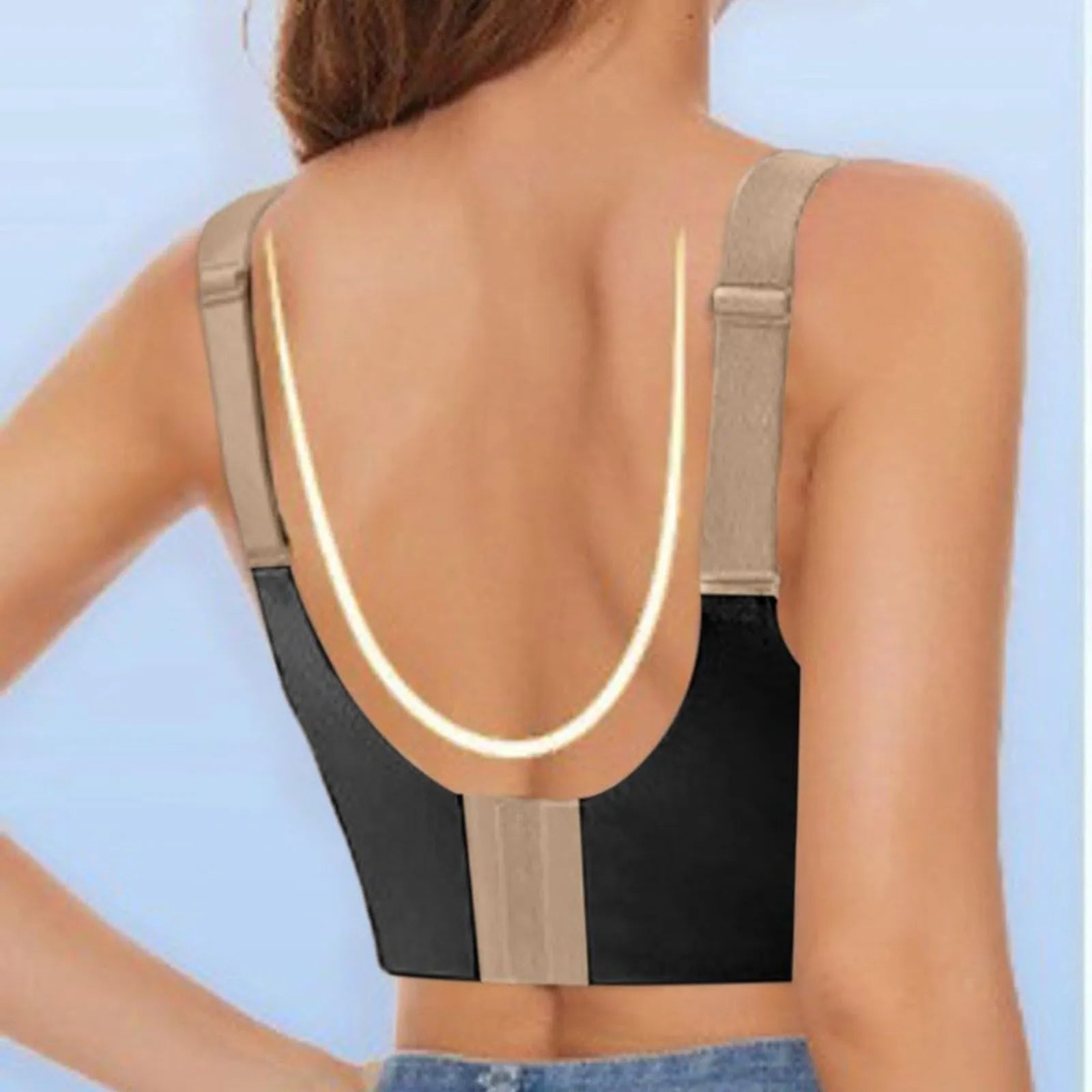 Adjustable V-Neck Wireless Push-Up Bra – Anti-Sagging Cotton Half Cup 34–44