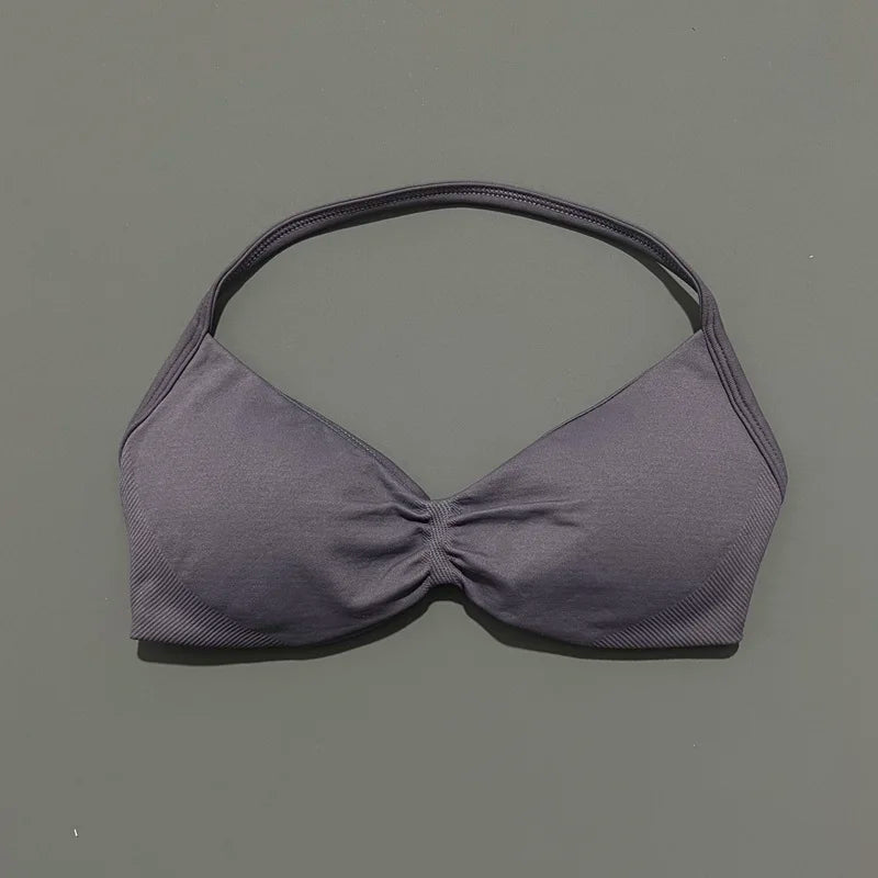 HISTELLO Strappy Sports Bra – High Support Scrunch Push-Up Halter