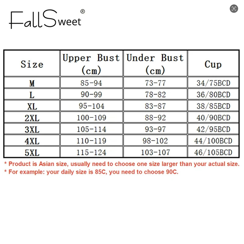 Size chart for clothing with measurements in centimeters, labeled 'FallSweet'.