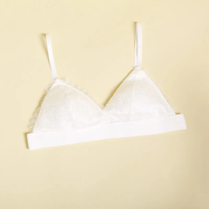 Women's Fashion Tassel Lace Triangle Bralette Wireless 3/4 Cup Mulberry Silk Soft Stretchy Lingerie Underwear
