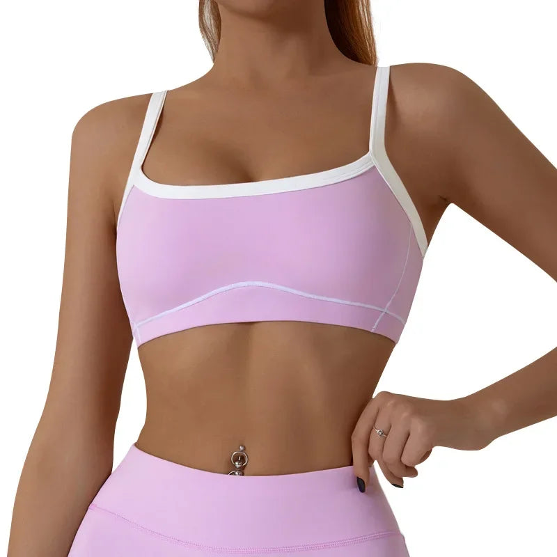 Women Yoga Sports Bra Color Clashing Shock Absorbing Brassiere Full Cup Breathable Gym Tube Top Bra Yoga Workout Underwear