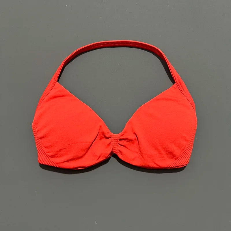 HISTELLO Seamless Strappy Sports Bra – Halter Yoga & Gym Top