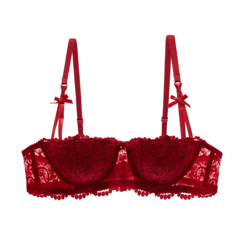 KUCLUT Plus Size Half Cup Balconette Bra - Cotton Sexy Push Up Lingerie for Women, Wire-Free Thin Comfort Bra Set