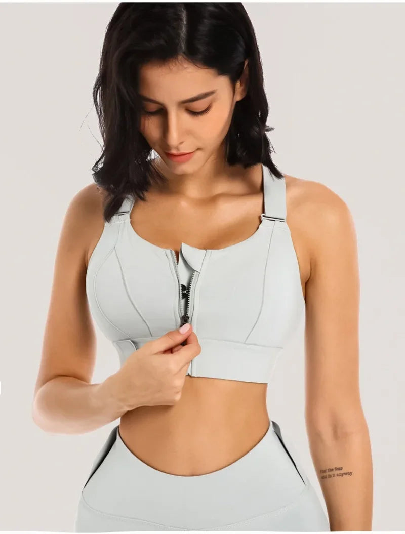 Front Zipper Women Sports Bra High Impact Underwear Fitness Yoga Tank Tops Plus Size Vest Shockproof Running Sportswear 5XL