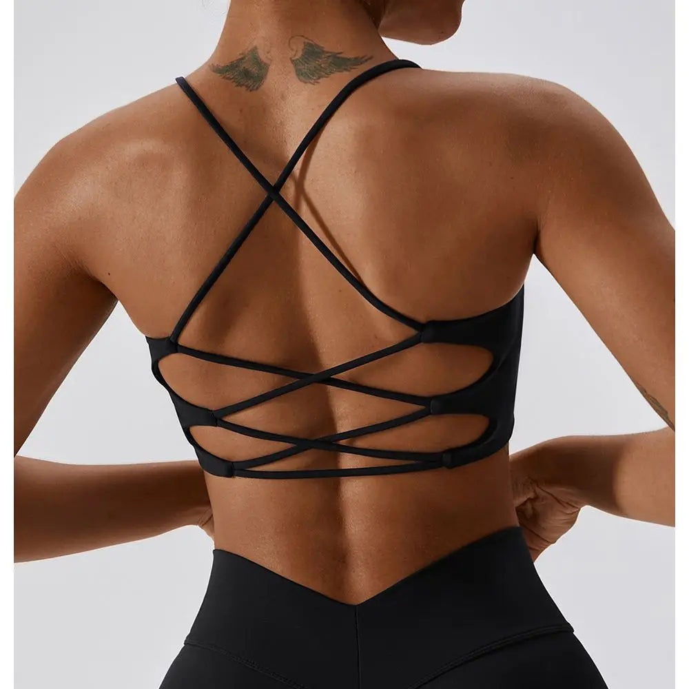 U-Shape Cross Back Sports Bra – Multi-Strap Padded Gym & Yoga Top