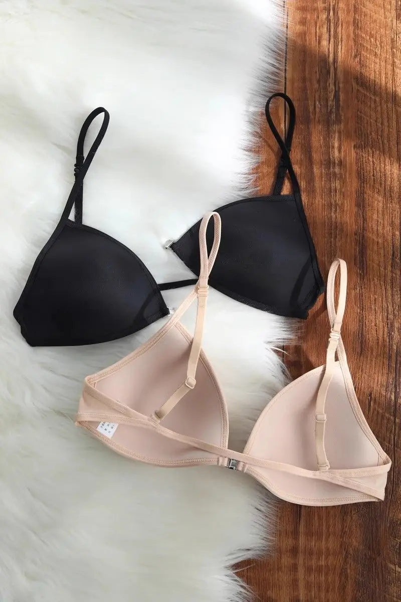 Seamless Triangle Cup Bra – Cross Strap Front Buckle