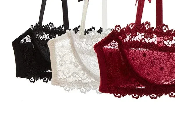 KUCLUT Plus Size Sexy Half Cup Lace Bra Sheer Mesh Unlined Bralette for Women A D Cup, Invisible Push Up Underwire Lingerie Set