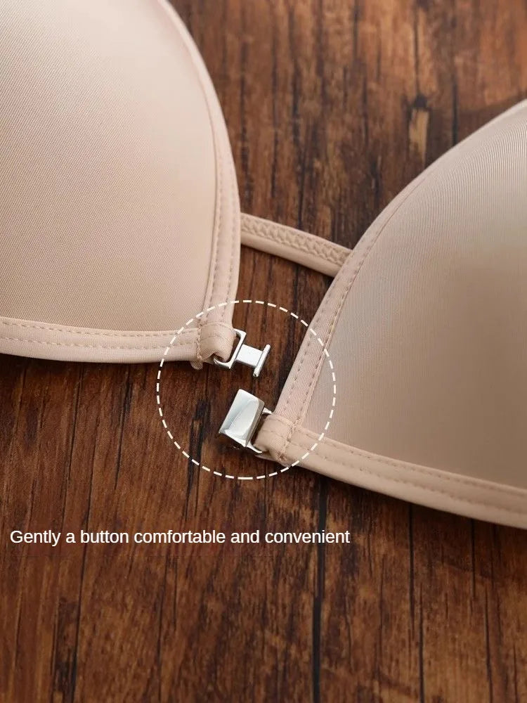 Seamless Triangle Cup Bra – Cross Strap Front Buckle