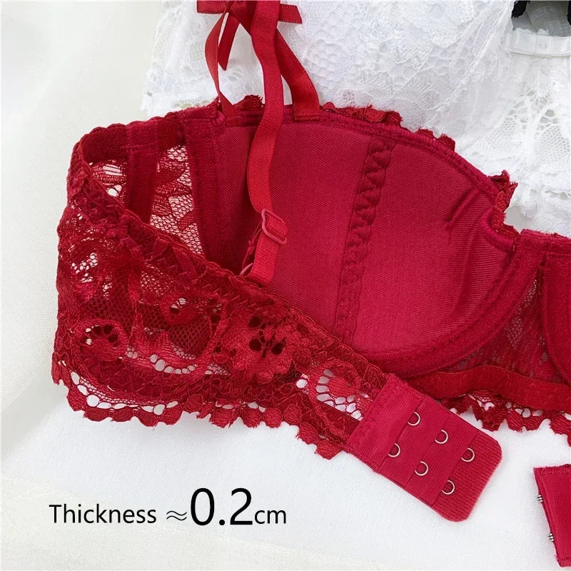 Half Cup Balconette Bras A D Cup 2024 Sexy Lingerie Cotton Underwear with 4 Rows Hook Red Black White Thin Push Up Bra for Women