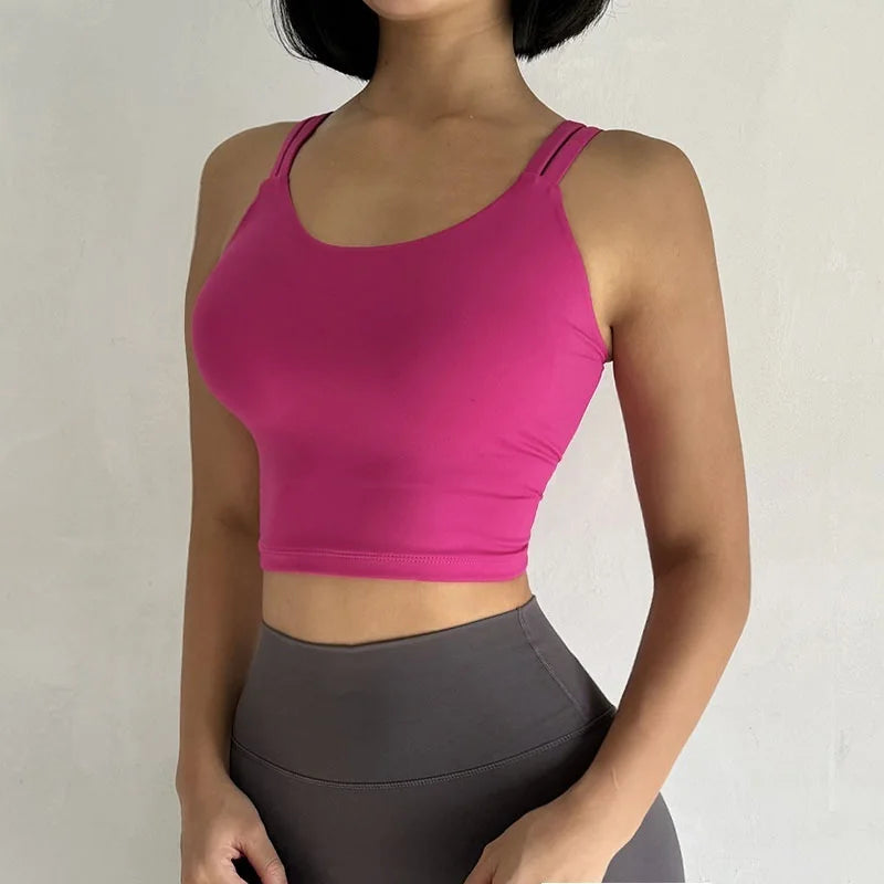 Cloud Hide Sweet Pink Sports Bra – Push-Up Yoga Crop Top Athletic Vest XS–XL