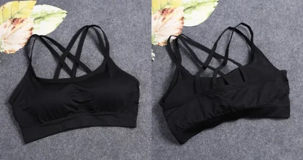 CHUANGERM Women's Seamless Sports Crop Top Wide Letter Straps Wireless Back Comfortable Yoga Fitness Workout