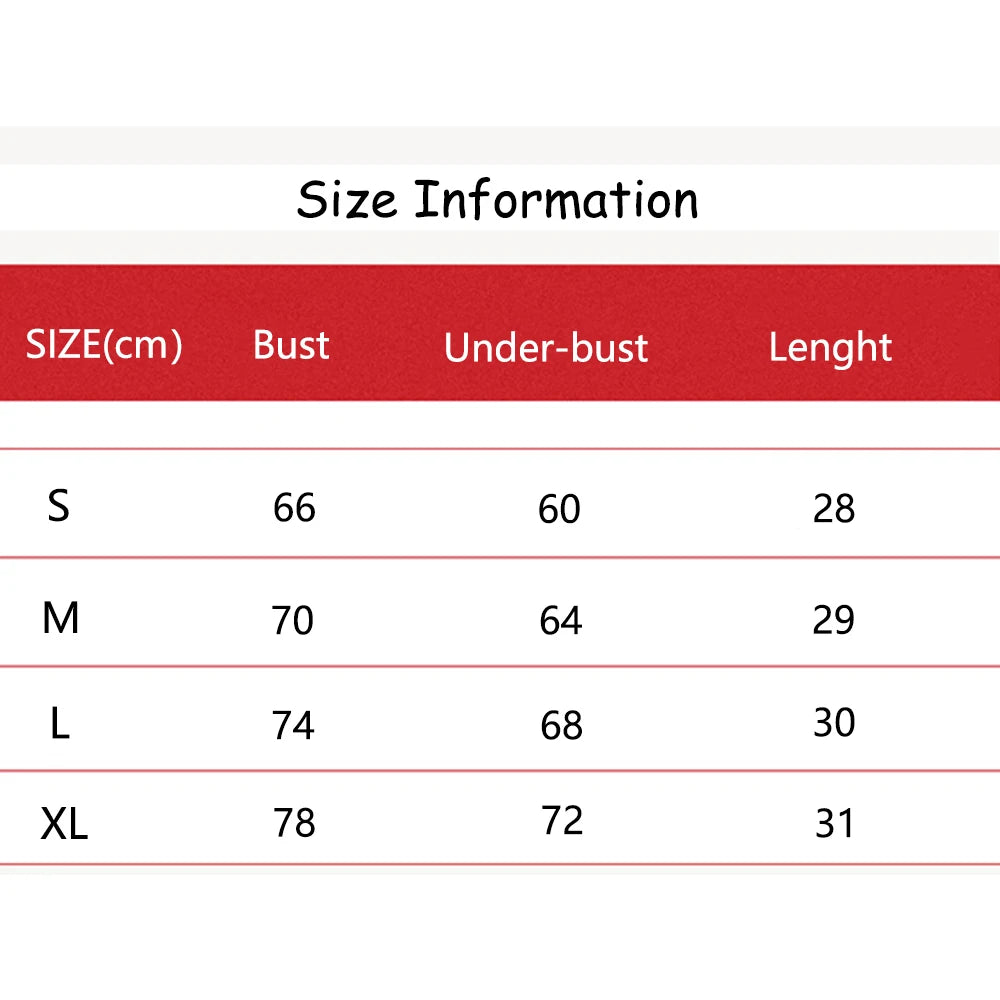 Size information chart for clothing with measurements in centimeters.