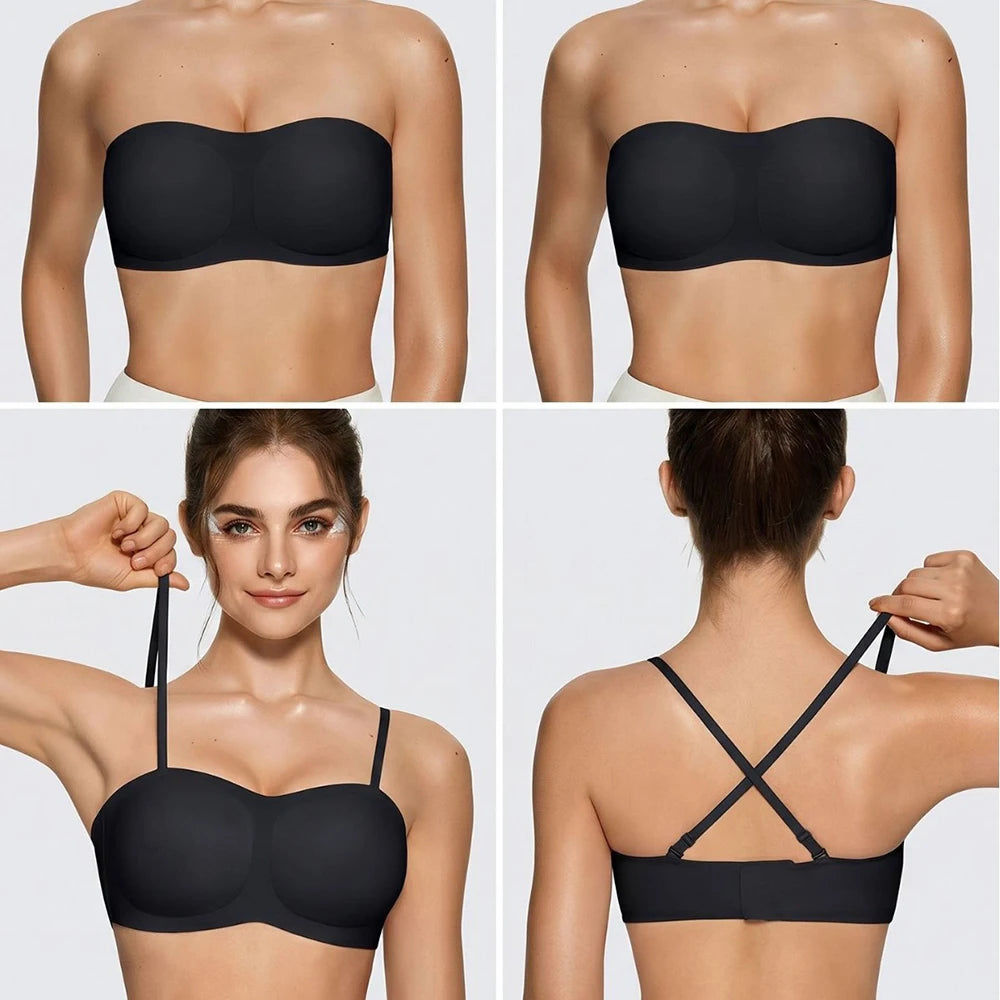 Jelly Push-Up Bandeau Bra – Non-Slip Wireless Padded Seamless Tube Bra