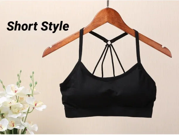 CHUANGERM Women's Seamless Sports Crop Top Wide Letter Straps Wireless Back Comfortable Yoga Fitness Workout