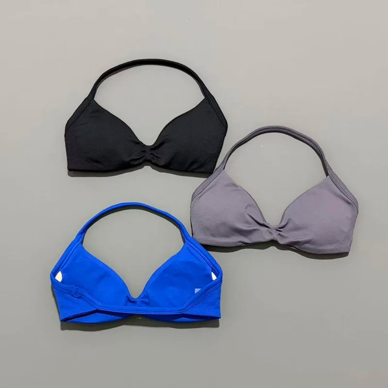 HISTELLO Seamless Strappy Sports Bra – Halter Yoga & Gym Top