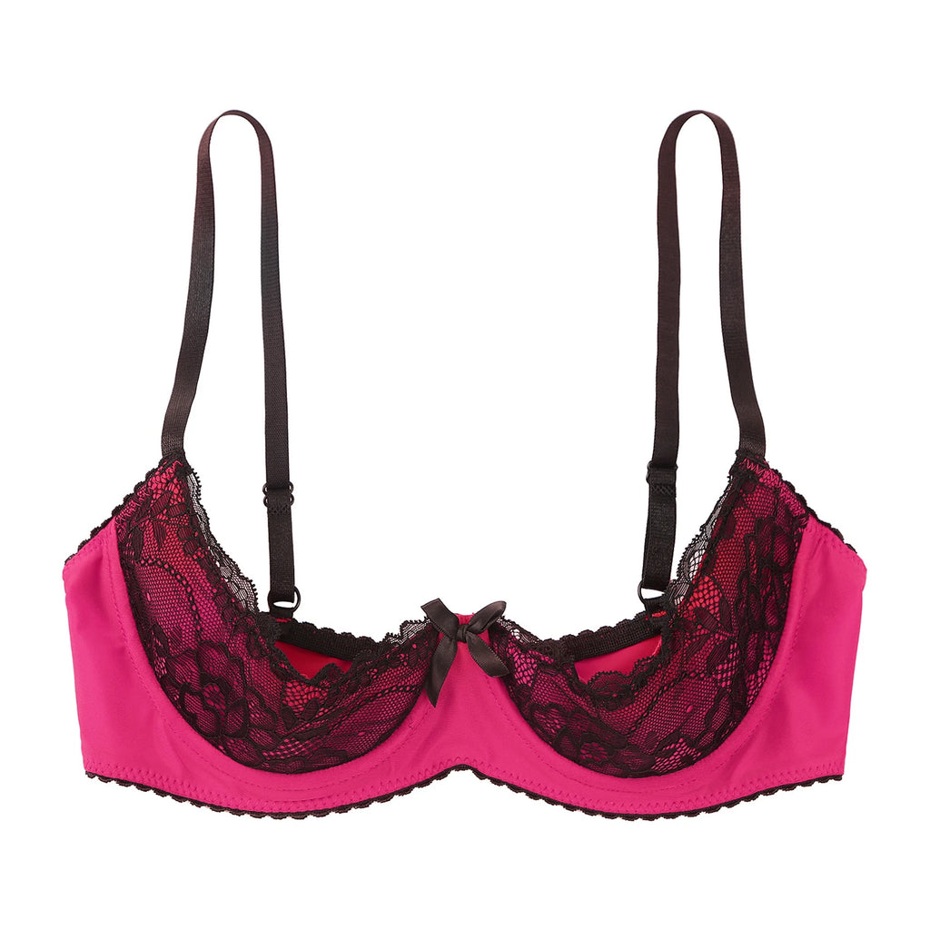 Women Sexy Open Cups Bra Tops Exposed Nipples Balconette Lingerie Contrast Lace Push Up Underwire Brassiere Underwear Nightwear