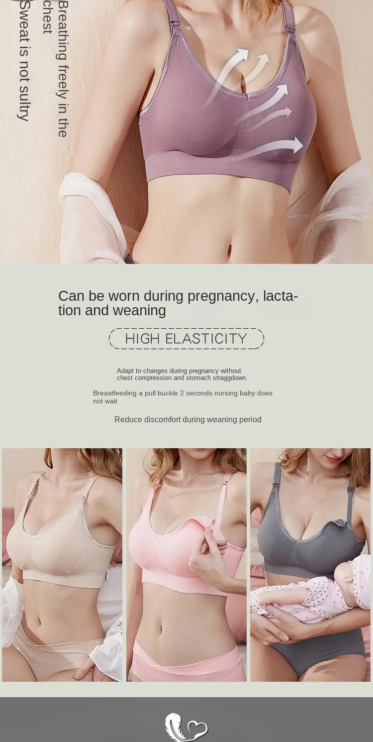 Summer Maternity Women Wire-free Nursing Bra For Premama Front Clip Adjustable Lift & Support Everyday Pregnancy Seamless Bras