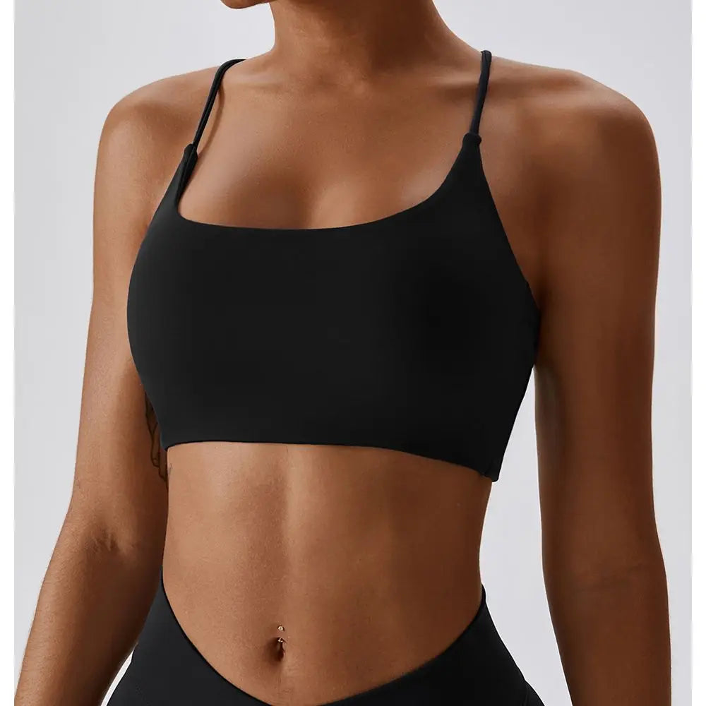 U-Shape Cross Back Sports Bra – Multi-Strap Padded Gym & Yoga Top