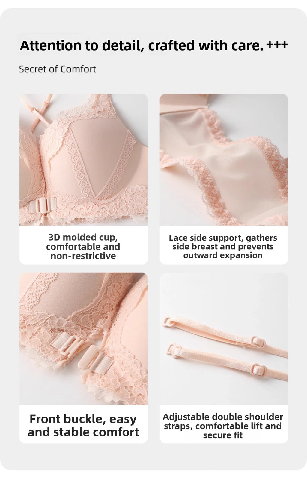 Wireless Lace Bra Set Women's Comfortable Sexy Back Design Gathered Front Clasp Underwear Nylon Material Suitable for Small B...
