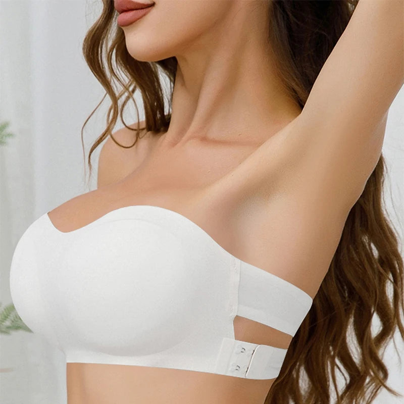 Ice Silk Strapless Push-Up Bra – Removable Pad Anti-Slip Beauty Back Off-Shoulder