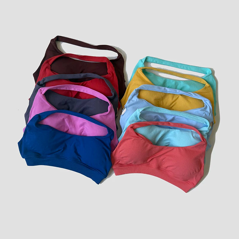 Seamless Halter Neck Strap Bra Sports Bra for Women Sexy Back Padded Yoga Top Bra Gym Crop Top