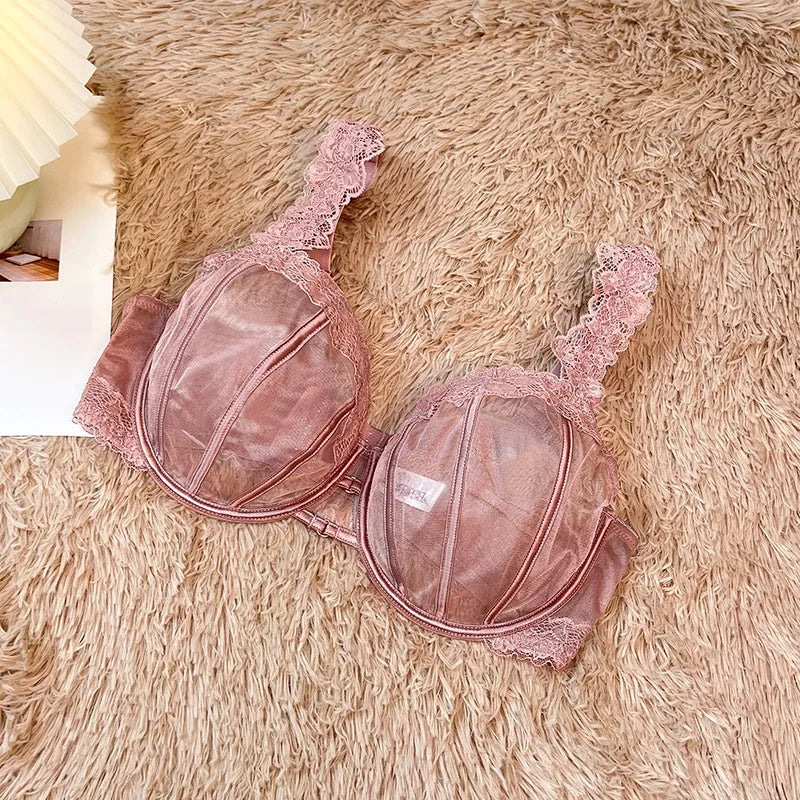 2026 Ultra Thin Mesh Bras Women  Underwire Full Cup Size Lace Bra  Unlined Minimizer  Plus-size Bra Women's Intimates