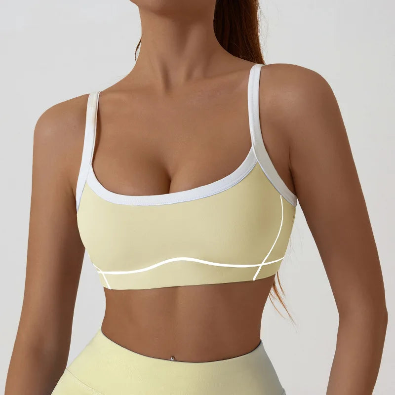 Women Yoga Sports Bra Color Clashing Shock Absorbing Brassiere Full Cup Breathable Gym Tube Top Bra Yoga Workout Underwear