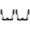 Womens Floral Lace Cupless Shelf Bra See Through Open Cup Underwired Push Up Balconette Bra with Metal Chain Unlined Brassiere