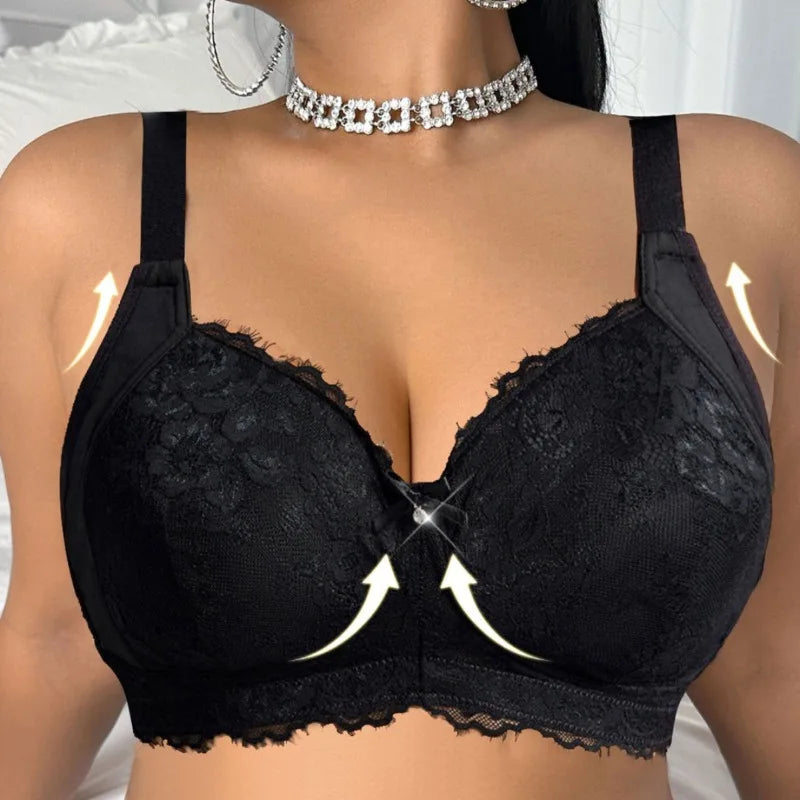 Plus Size Push-Up Plunge Bra – Lace Side Support for Big Bust