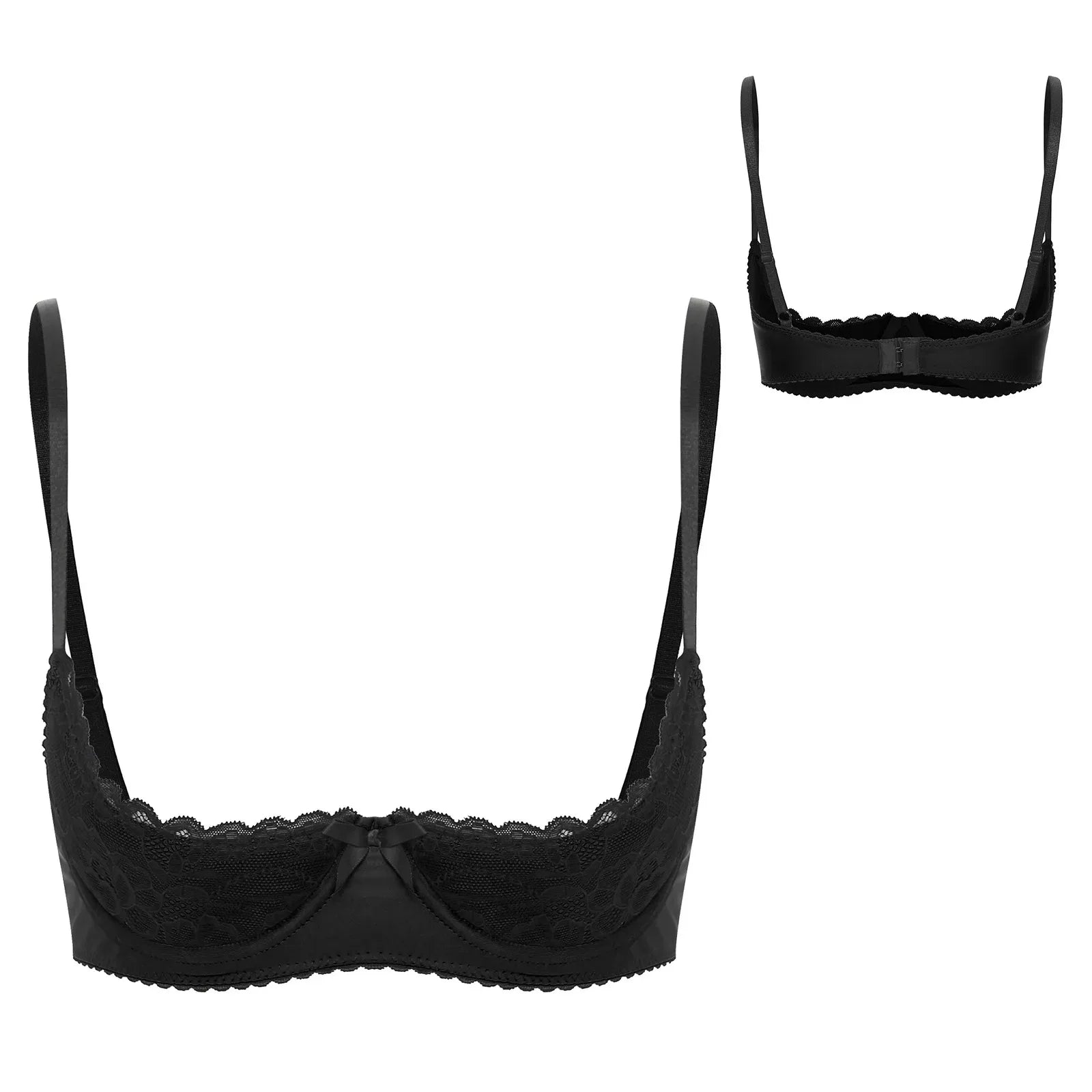 Women Sexy Open Cups Bra Tops Exposed Nipples Balconette Lingerie Contrast Lace Push Up Underwire Brassiere Underwear Nightwear