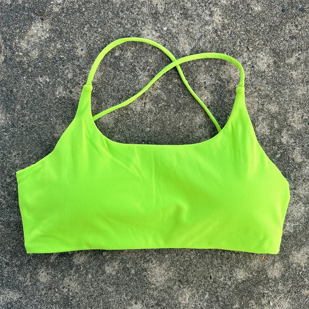 Cross Back Hollow Yoga Sports Bra – Push-Up Chest Pad Fitness Gym Top