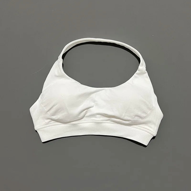 HISTELLO Seamless Halter Sports Bra – Open Back Gym & Yoga Top